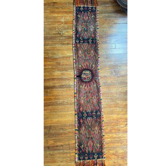 Vintage Guatemalan Hand Embroidered Table Runner 70''x12'' Boho Home Decor - Picture 6 of 8